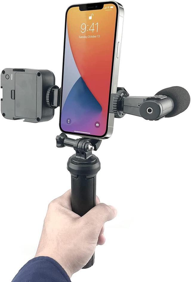 Alt view image 2 of 7 - Acuvar Selfie Stick Tripod Vlogging Kit for All Smartphones iPhone, Android w/LED Light, Rotating Phone Holder, Microphone, Bluetooth Remote, Hard Case for Live Stream, YouTube, Instagram TikTok