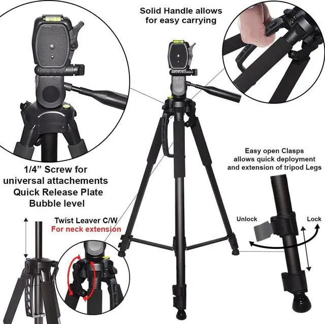 Alt view image 5 of 7 - 72 Inch Elite Series Professional, Full Size Camera Tripod for Canon, Nikon, Sony, Samsung, Olympus, Panasonic & Pentax
