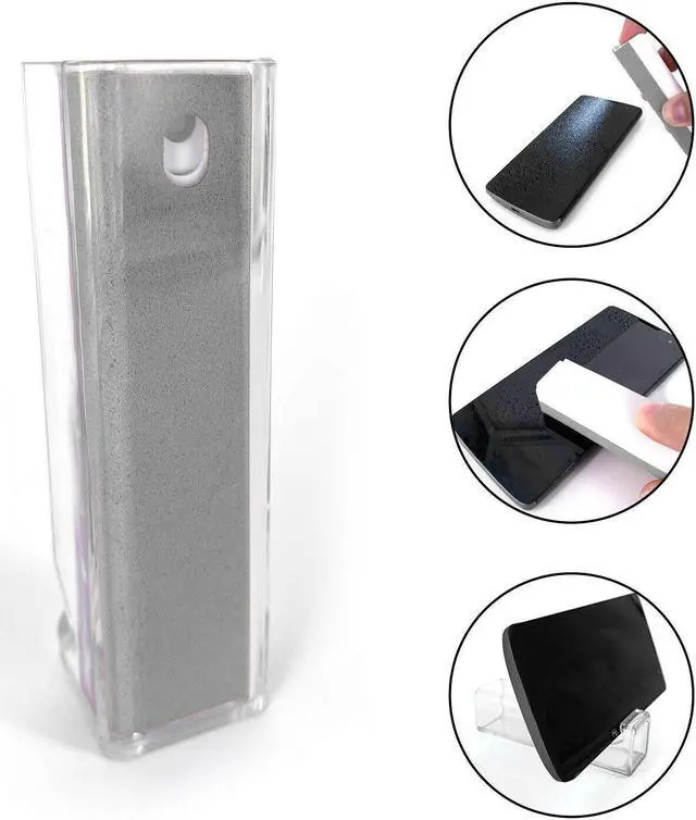 Main image of Acuvar All in One Screen Cleaning Spray with Microfiber and Phone Stand. Cleans and Removes Oil and Dirt from Smartphones, Tablets, LCD, LED Laptop, TV Screens, and More Gray