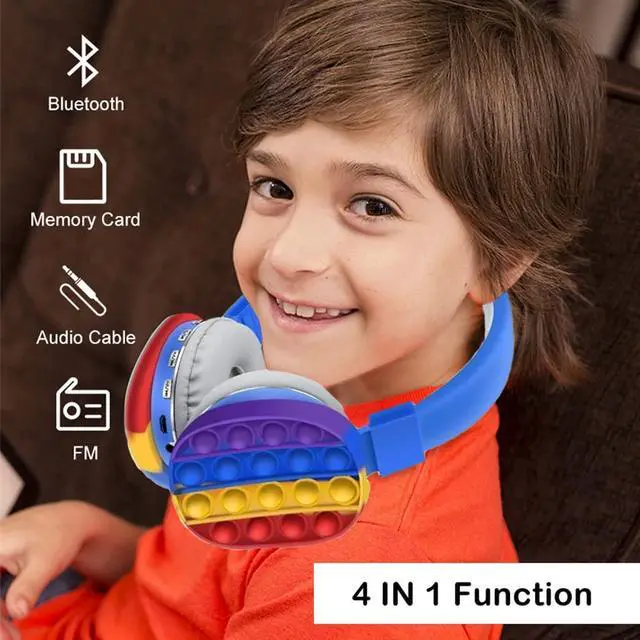 Alt view image 4 of 6 - Acuvar Wireless or Wired Bluetooth 5.2 Rechargeable Over The Ear Headphones with Silicone Fidget Pop It Headphones Bubbles Microphone, Powerful Surround Stereo Bass and Passive Noise Cancelling