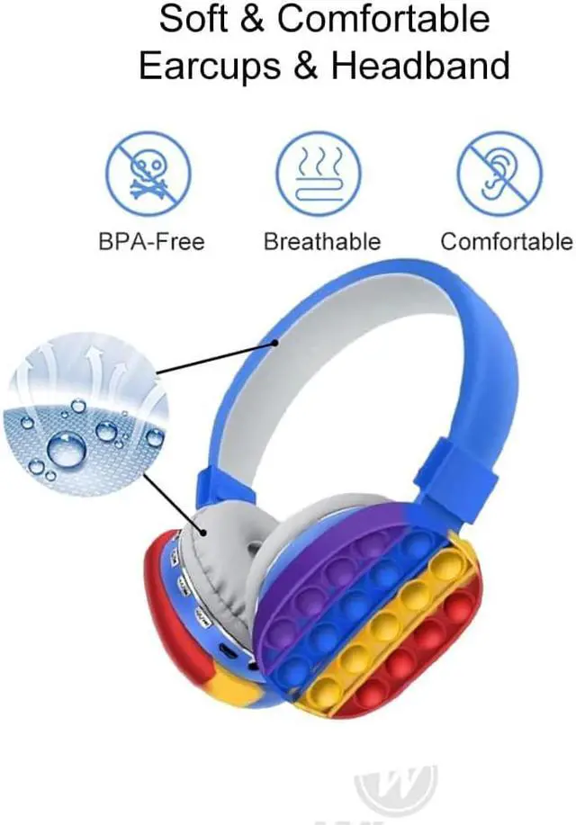 Alt view image 5 of 6 - Acuvar Wireless or Wired Bluetooth 5.2 Rechargeable Over The Ear Headphones with Silicone Fidget Pop It Headphones Bubbles Microphone, Powerful Surround Stereo Bass and Passive Noise Cancelling
