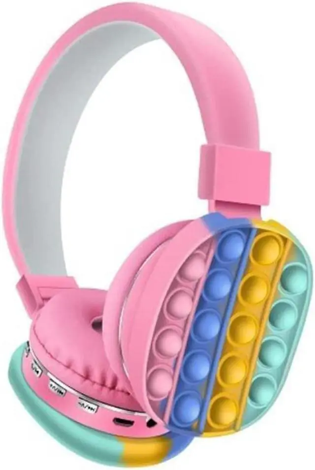 Main image of Acuvar Wireless or Wired Bluetooth 5.2 Rechargeable Over The Ear Headphones with Silicone Fidget Pop It Headphones Bubbles Microphone, Powerful Surround Stereo Bass and Passive Noise Cancelling Pink