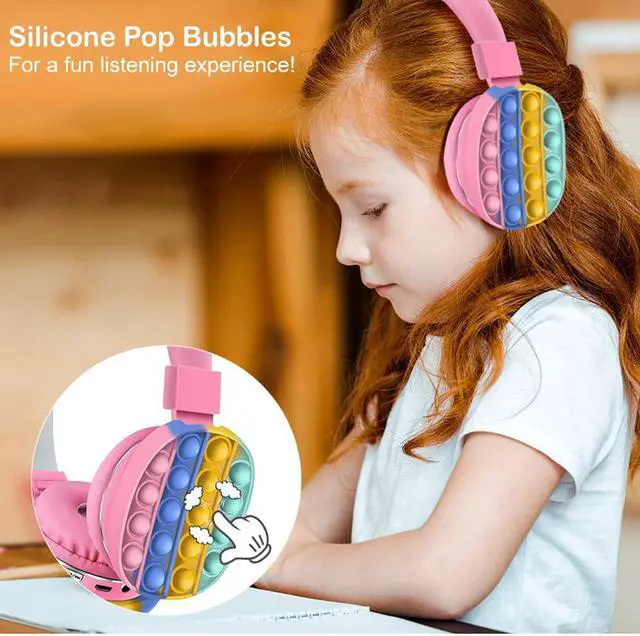 Alt view image 3 of 6 - Acuvar Wireless or Wired Bluetooth 5.2 Rechargeable Over The Ear Headphones with Silicone Fidget Pop It Headphones Bubbles Microphone, Powerful Surround Stereo Bass and Passive Noise Cancelling Pink