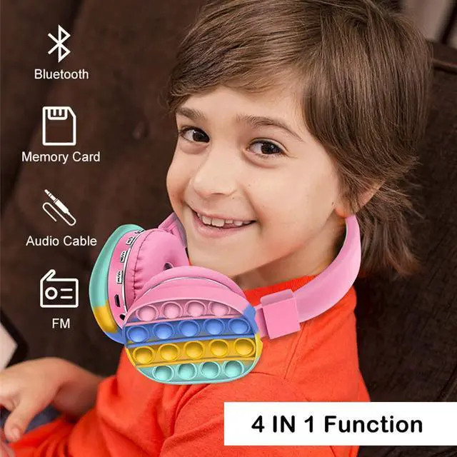 Alt view image 4 of 6 - Acuvar Wireless or Wired Bluetooth 5.2 Rechargeable Over The Ear Headphones with Silicone Fidget Pop It Headphones Bubbles Microphone, Powerful Surround Stereo Bass and Passive Noise Cancelling Pink