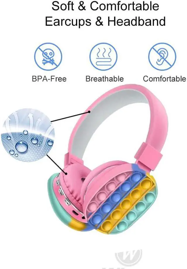 Alt view image 5 of 6 - Acuvar Wireless or Wired Bluetooth 5.2 Rechargeable Over The Ear Headphones with Silicone Fidget Pop It Headphones Bubbles Microphone, Powerful Surround Stereo Bass and Passive Noise Cancelling Pink