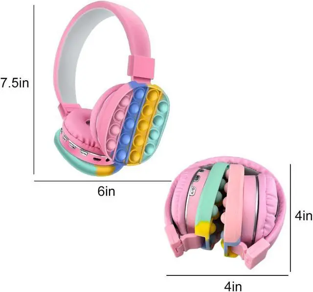 Alt view image 6 of 6 - Acuvar Wireless or Wired Bluetooth 5.2 Rechargeable Over The Ear Headphones with Silicone Fidget Pop It Headphones Bubbles Microphone, Powerful Surround Stereo Bass and Passive Noise Cancelling Pink