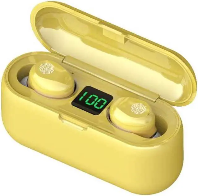 Main image of Acuvar Fully Wireless Bluetooth 5.0 Rechargeable IPX7 Waterproof Earbud Headphones w Microphone, 2000mAh USB Smart Dual Charging Case/Stand Surround Stereo Bass and Passive Noise Cancelling Yellow