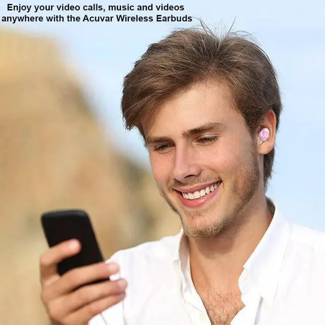 Alt view image 5 of 7 - Acuvar Fully Wireless Bluetooth 5.0 Rechargeable IPX7 Waterproof Earbud Headphones w Microphone, 2000mAh USB Smart Dual Charging Case/Stand Surround Stereo Bass and Passive Noise Cancelling Pink