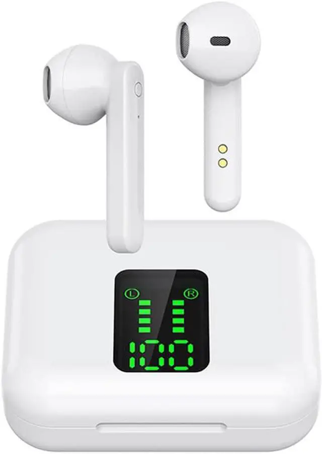Main image of Acuvar Fully Wireless Bluetooth 5.0 Rechargeable iPX5 Water & Sweat Proof Earbud Headphones w Microphone, Touch Controls, Smart LCD Charging Case, Surround Stereo Bass and Noise Cancelling White