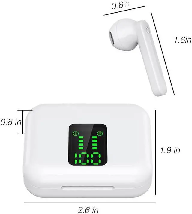 Alt view image 5 of 6 - Acuvar Fully Wireless Bluetooth 5.0 Rechargeable iPX5 Water & Sweat Proof Earbud Headphones w Microphone, Touch Controls, Smart LCD Charging Case, Surround Stereo Bass and Noise Cancelling White