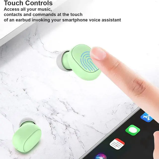 Alt view image 2 of 7 - Acuvar Fully Wireless Bluetooth 5.0 Rechargeable iPX4 Water & Sweat Proof Earbud Headphones w Microphone, Touch Controls, Smart LCD Charging Case, 3D Stereo Bass and Noise Cancelling Green