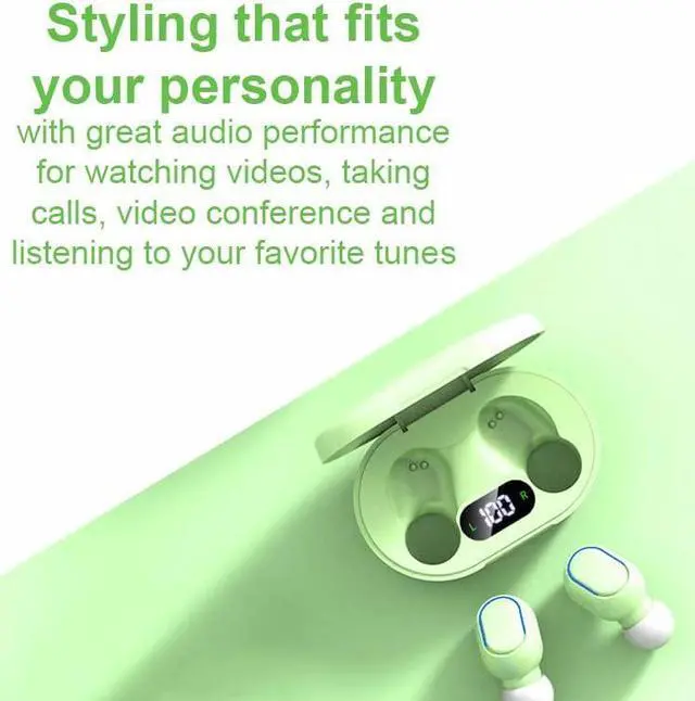 Alt view image 5 of 7 - Acuvar Fully Wireless Bluetooth 5.0 Rechargeable iPX4 Water & Sweat Proof Earbud Headphones w Microphone, Touch Controls, Smart LCD Charging Case, 3D Stereo Bass and Noise Cancelling Green