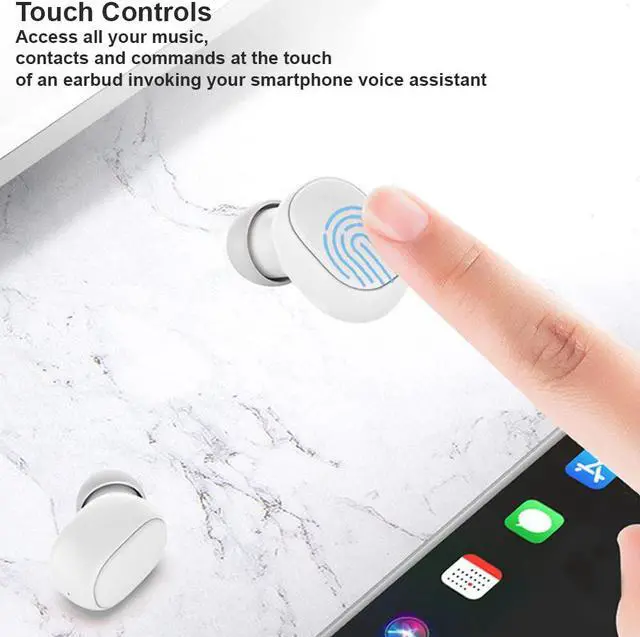 Alt view image 2 of 7 - Acuvar Fully Wireless Bluetooth 5.0 Rechargeable iPX4 Water & Sweat Proof Earbud Headphones w Microphone, Touch Controls, Smart LCD Charging Case, 3D Stereo Bass and Noise Cancelling White