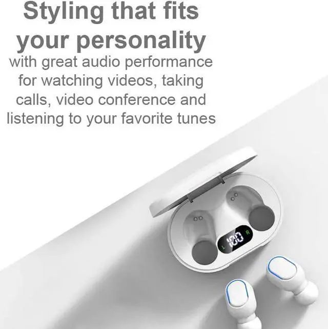 Alt view image 5 of 7 - Acuvar Fully Wireless Bluetooth 5.0 Rechargeable iPX4 Water & Sweat Proof Earbud Headphones w Microphone, Touch Controls, Smart LCD Charging Case, 3D Stereo Bass and Noise Cancelling White