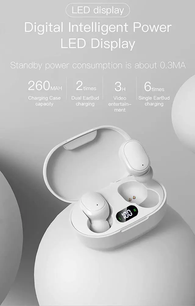 Alt view image 6 of 7 - Acuvar Fully Wireless Bluetooth 5.0 Rechargeable iPX4 Water & Sweat Proof Earbud Headphones w Microphone, Touch Controls, Smart LCD Charging Case, 3D Stereo Bass and Noise Cancelling White