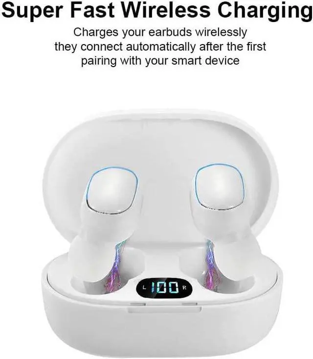 Alt view image 7 of 7 - Acuvar Fully Wireless Bluetooth 5.0 Rechargeable iPX4 Water & Sweat Proof Earbud Headphones w Microphone, Touch Controls, Smart LCD Charging Case, 3D Stereo Bass and Noise Cancelling White