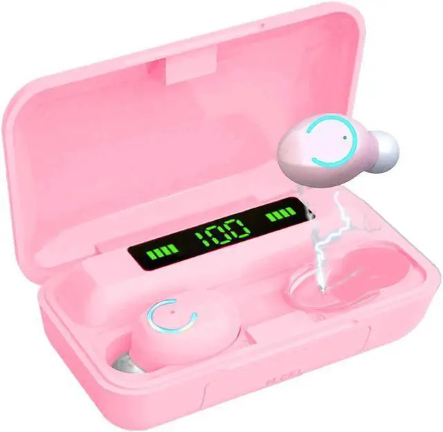 Main image of Acuvar Fully Wireless Bluetooth 5.0 Rechargeable IPX7 Waterproof Earbud Headphones with Microphone, 1800mAh USB Smart Dual Charging Case Powerful Surround Stereo Bass and Passive Noise Cancelling Pink