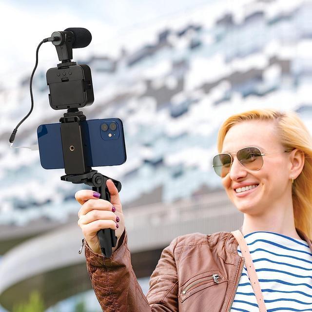 Alt view image 2 of 5 - Acuvar Vlogging Kit with Light and Microphone Pistol Grip Tripod |Studio LED Light, Professional Mini Portable Tripod Grip for Vlogging, TikTok, YouTube Videos | for Smart Phones, Cameras