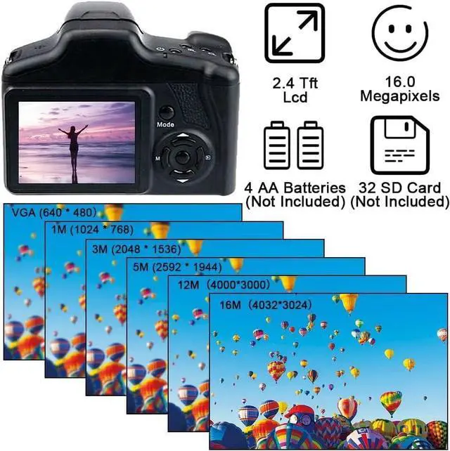 Alt view image 3 of 4 - Acuvar Digital Camera, 16 Megapixel Photo Camera Mini Digital SLR Camera, CMOS Sensor 2.4 TFT LCD Compact Camera, 16X Digital Zoom Video Camera for Children Adults Beginners Black