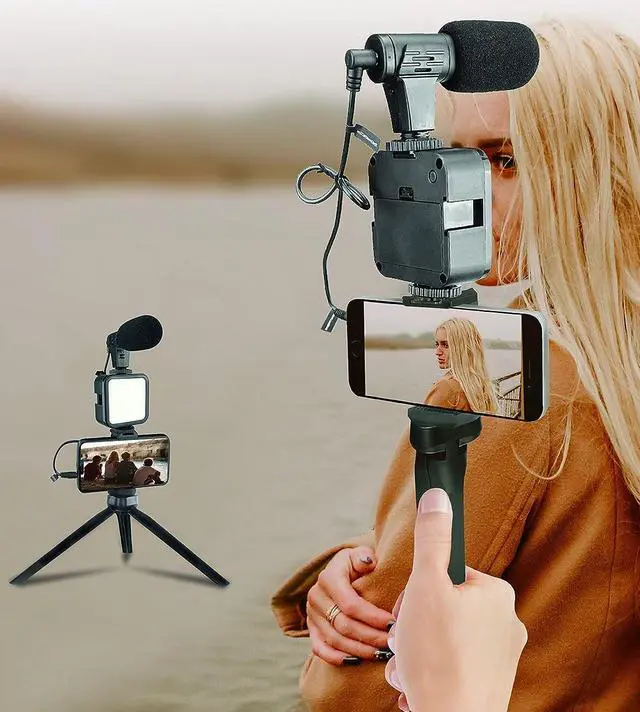 Alt view image 2 of 2 - Acuvar Starter Vlogging Kit for iPhone, Android with 10" Tripod, 36 LED Light, Phone Holder Mount and Mini Shotgun Microphone for Live Stream, Video Calls, Vlogging, YouTube, Instagram TikTok
