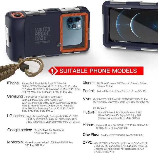 Alt view image 3 of 4 - Acuvar New Updated Extreme Waterproof Underwater Diving, Snorkel Phone Case Compatible with All iPhone (Max, Plus, S), Samsung, LG, Google, Android Up to 50Ft, 15M with Lanyard, New Gen