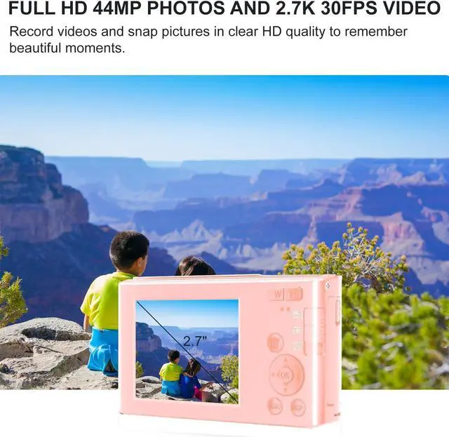 Alt view image 2 of 5 - Acuvar 44MP Compact Point and Shoot Digital Camera, 16X Digital Zoom, 2.4 Inch Screen & 32GB SD Card, Vlogging Camera for Kids Teens Students Boys Girls Seniors Pink