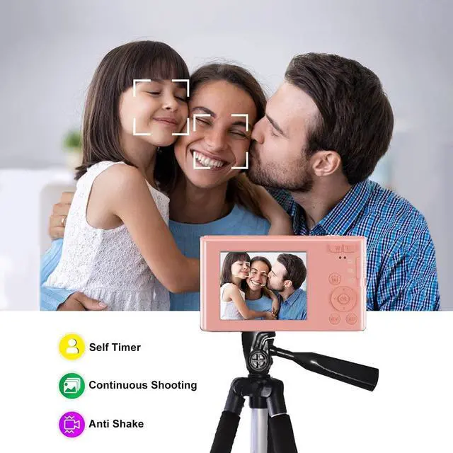Alt view image 5 of 5 - Acuvar 44MP Compact Point and Shoot Digital Camera, 16X Digital Zoom, 2.4 Inch Screen & 32GB SD Card, Vlogging Camera for Kids Teens Students Boys Girls Seniors Pink
