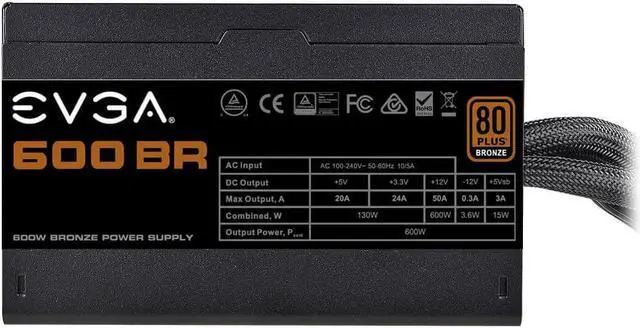 Alt view image 6 of 7 - EVGA 600 BR, 80+ Bronze 600W, 3 Year Warranty, Power Supply 100- BR-0600-K1