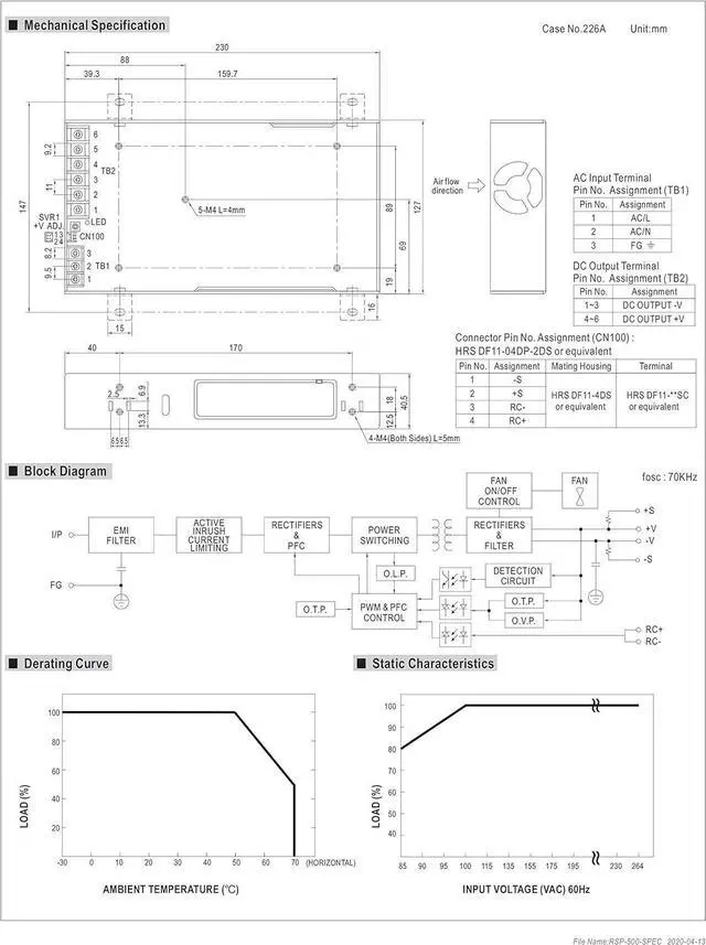 Alt view image 5 of 5 - RSP-500-24 DC Power Supply 500W/24V/21A PFC for 3D Printer, LED Strip Light, Industrial Control System NES/SE/S