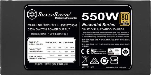 Alt view image 3 of 7 - SilverStone Tek 550W 80 Plus Gold Fixed Cable Power Supply with Flat Black Cables and Quiet Fan Curve SST-ET550-G