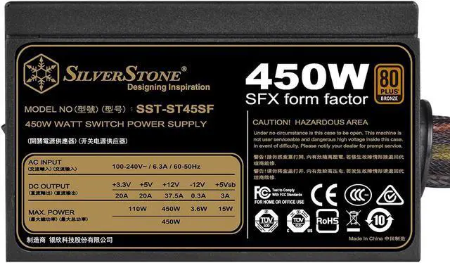 Alt view image 2 of 7 - SilverStone Technology 450W SFX Form Factor 80 Plus Bronze Power Supply (ST45SF-V3-USA), SST-ST45SF-V3-USA