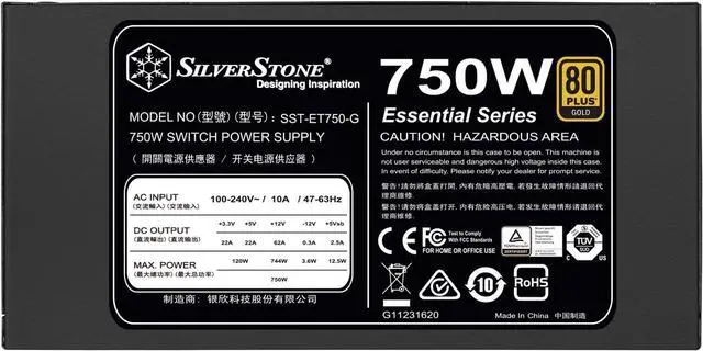 Alt view image 3 of 7 - SilverStone Tek 750W 80 Plus Gold Fixed Cable Power Supply with Flat Black Cables and Quiet Fan Curve SST-ET750-G