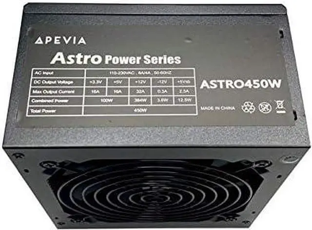 Alt view image 4 of 6 - APEVIA ASTRO450W Astro 450W ATX Power Supply with Auto-Thermally Controlled 120mm Fan, 115/230V Switch, All Protections