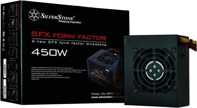 Main image of SilverStone Technology 450W SFX Form Factor 80 PLUS BRONZE Power Supply with +12V single rail, Active PFC (ST45SF)