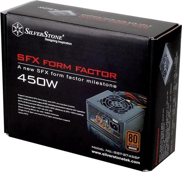Alt view image 3 of 7 - SilverStone Technology 450W SFX Form Factor 80 PLUS BRONZE Power Supply with +12V single rail, Active PFC (ST45SF)