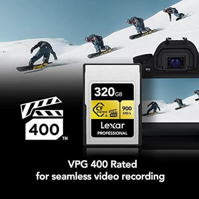 Alt view image 3 of 5 - Lexar Professional 320GB CFexpress Type A Gold Series Memory Card, Up to 900MB/s Read, Cinema-Quality 8K Video, Rated VPG 400 (LCAGOLD320G-RNENG)
