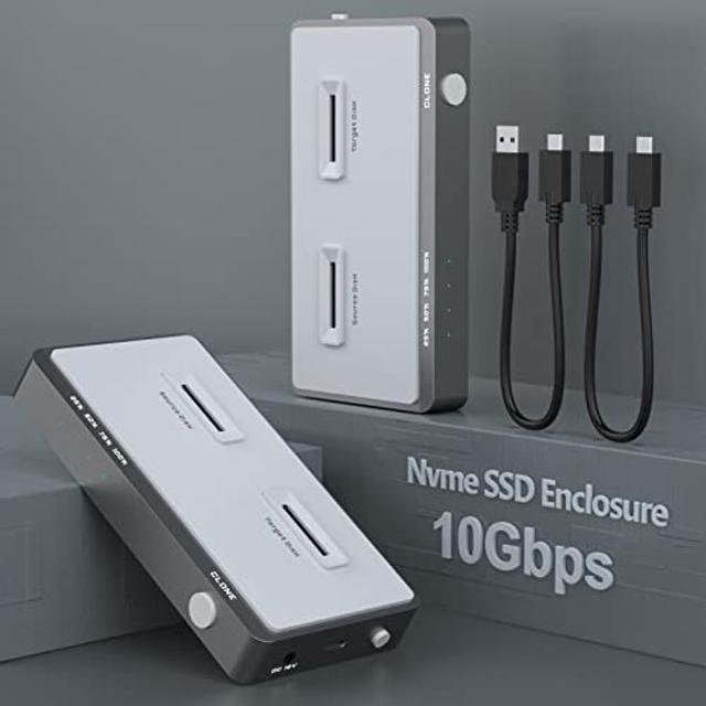 USB C 3.2 Gen2 10Gbps Dual Bay M.2 Enclosure, Offline Cloner USB C to NVME  SSD Enclosure External Hard Drive Duplicator for M Key (B+M Key) NVMe PCIe