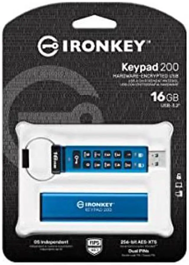 Alt view image 4 of 5 - Kingston Ironkey Keypad 200 16GB Encrypted USB | Alphanumeric Keypad | Multi-Pin Access | XTS-AES 256-bit | FIPS 140-3 Level 3 Certified | Brute Force & BadUSB Protection | IKKP200/16GB,Blue