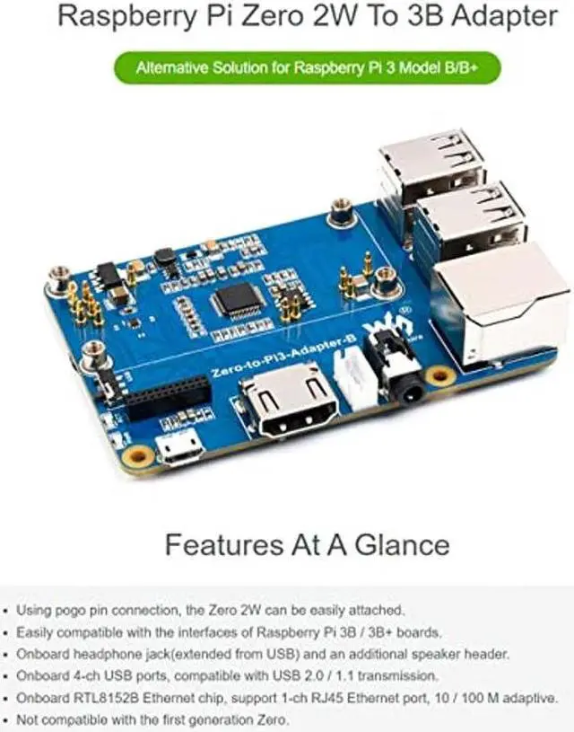 Alt view image 2 of 5 - Raspberry Pi Zero 2W to Pi 3B/3B+ Adapter,Connect Raspberry Pi Zero 2W with Zero-to-Pi3-Adapter to Replace Raspberry Pi 3 Model B/3B+, Alternative for RPi 3B/3B+ Compatible with Pi 3B/ 3B+ Hats