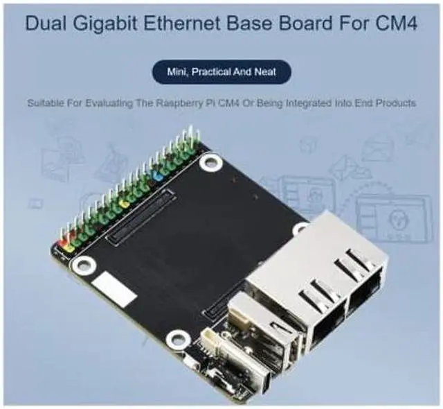 Alt view image 3 of 5 - Mini Dual Gigabit Ethernet Base Board Compatible with Raspberry Pi Compute Module 4 CM4/4 Lite, Dual Gigabit Ethernet Ports,1xUSB 2.0 Port,1x40PIN GPIO Header,5V, Type-C Interface