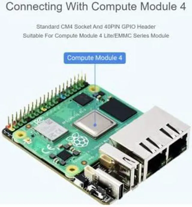 Alt view image 5 of 5 - Mini Dual Gigabit Ethernet Base Board Compatible with Raspberry Pi Compute Module 4 CM4/4 Lite, Dual Gigabit Ethernet Ports,1xUSB 2.0 Port,1x40PIN GPIO Header,5V, Type-C Interface