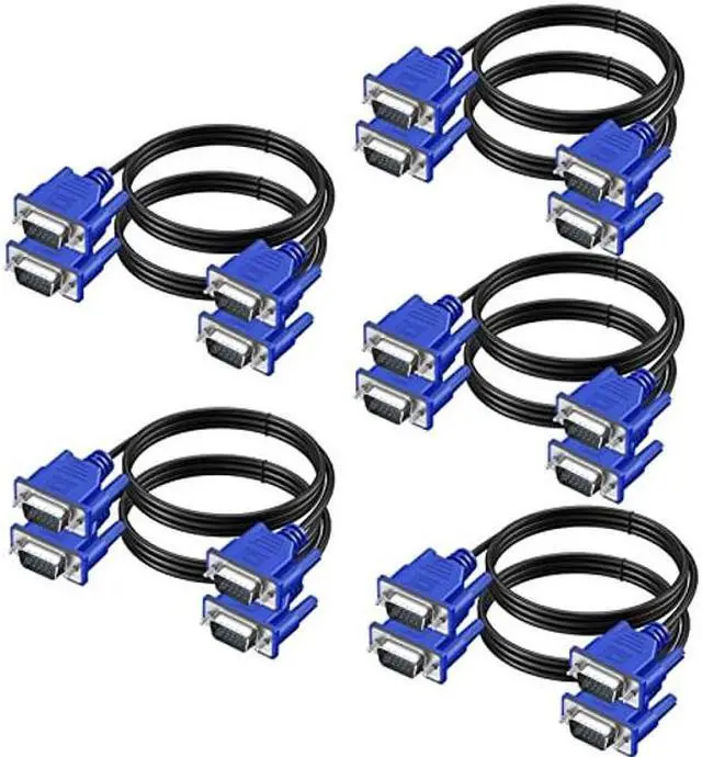Main image of VGA to VGA Monitor Cable, 5FT VGA Cable 10-Pack, VGA Male to Male Cord 1080P Full HD High Resolution for Monitor TV Computer Projector-Blue