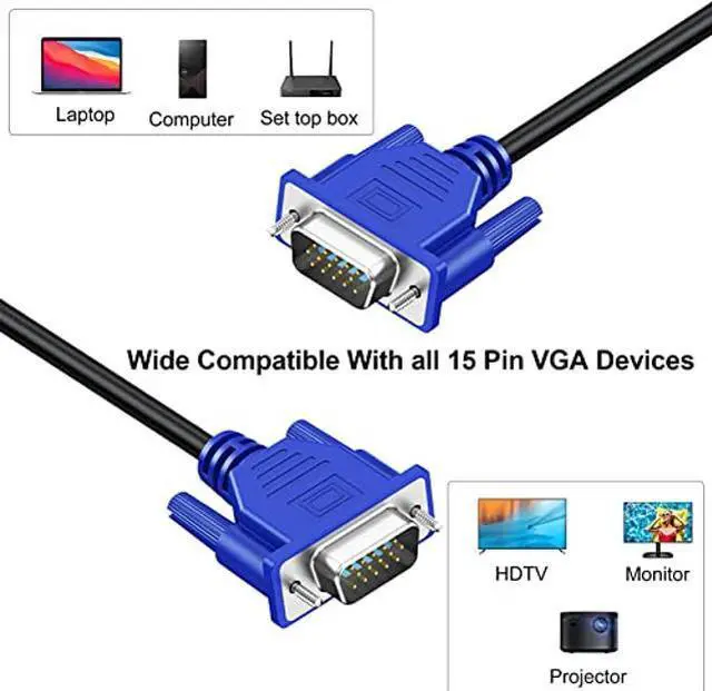 Alt view image 2 of 5 - VGA to VGA Monitor Cable, 5FT VGA Cable 10-Pack, VGA Male to Male Cord 1080P Full HD High Resolution for Monitor TV Computer Projector-Blue