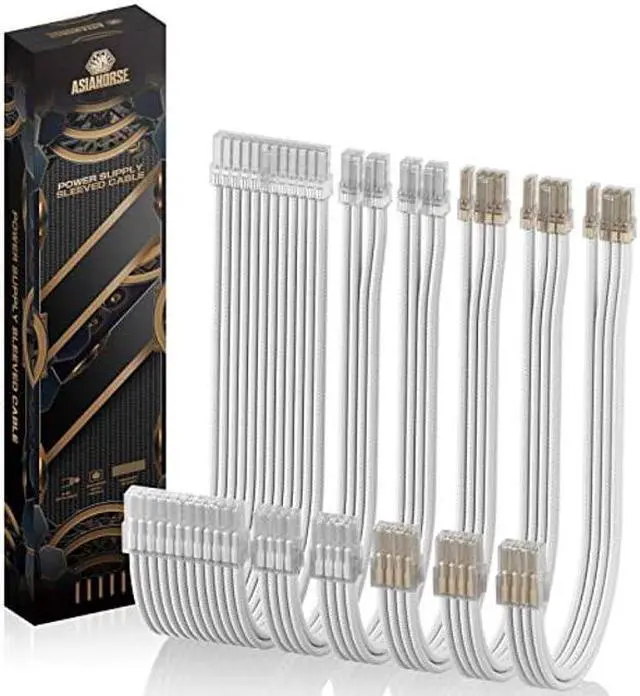 Main image of AsiaHorse PSU Cable Extension Kit, 24Pin/4+4 EPS/6+2 PCI-E 16AWG Power Supply Sleeved Cable Kit for Two-Way CPU Performance, 6kit Pro Clear Series