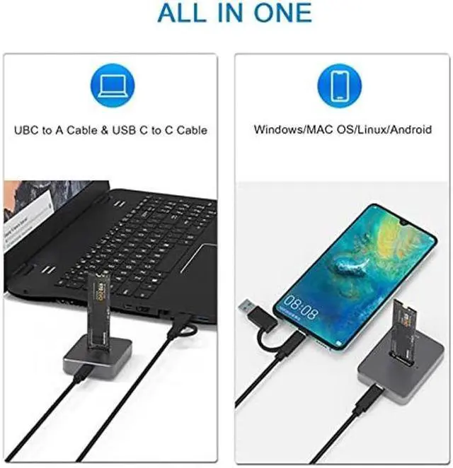 Alt view image 4 of 5 - Mackertop M.2 NVMe & SATA to USB C Docking Station, Aluminum Alloy M.2 SSD to USB A C Reader Adapter for 2280 2260 2242 2230 Enclosure, Fits Both M.2 (M Key, B+M Key) NVMe and SATA NGFF SSDs