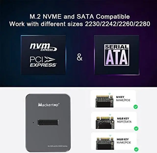 Alt view image 5 of 5 - Mackertop M.2 NVMe & SATA to USB C Docking Station, Aluminum Alloy M.2 SSD to USB A C Reader Adapter for 2280 2260 2242 2230 Enclosure, Fits Both M.2 (M Key, B+M Key) NVMe and SATA NGFF SSDs