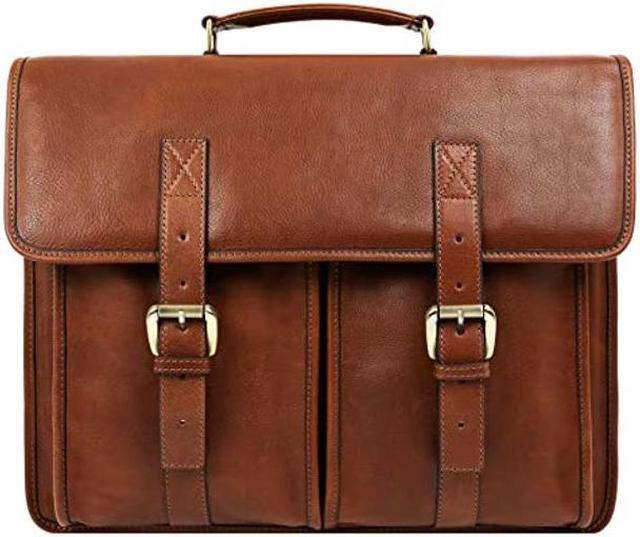 Time Resistance Leather Briefcase for Men Handcrafted in Italy Full Grain  Messenger Bag for Laptop (Cognac)