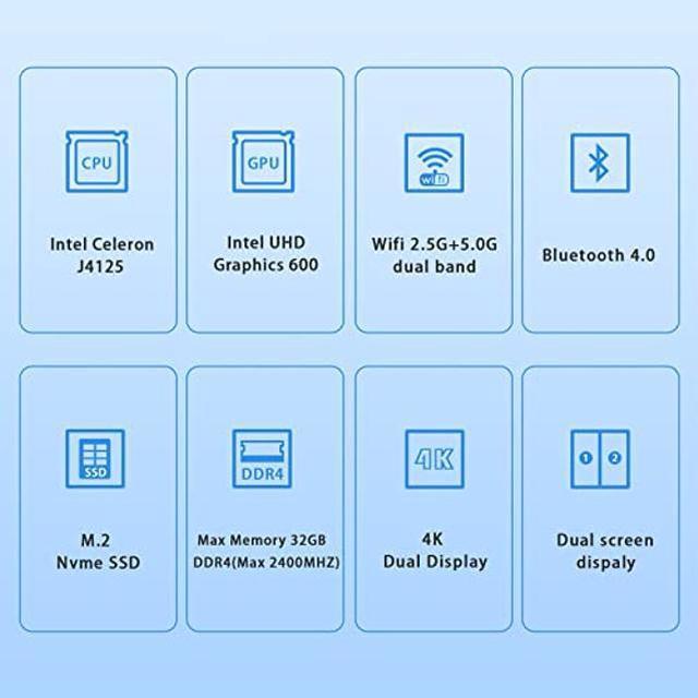 HYSTOU Mini PC Fanless Industrial: 8GB Ram DDR4 256GB SSD Micro Computer  Celeron J4125 Dual LAN Mini Desktop PC Windows 10 Pro with Dual Band WiFi
