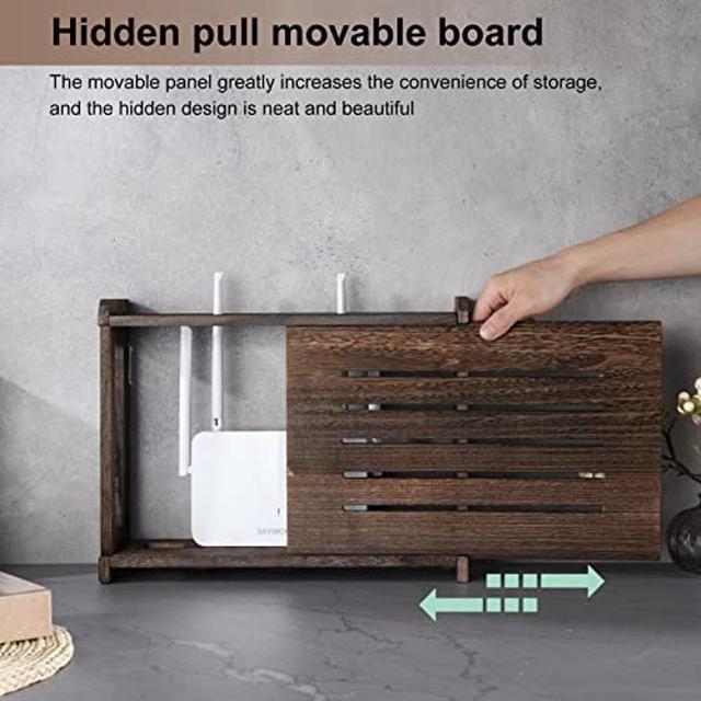 Wooden Router Shelf Wall Mount WiFi Router Storage Box Modem Cable Router  Cover Organized Power Strip Cable Management Hider Rack Need Assembly 14.9  *