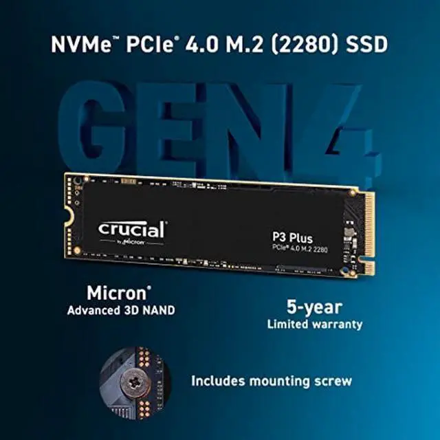 Alt view image 2 of 5 - Crucial P3 Plus 500GB PCIe Gen4 3D NAND NVMe M.2 SSD, up to 5000MB/s - CT500P3PSSD8